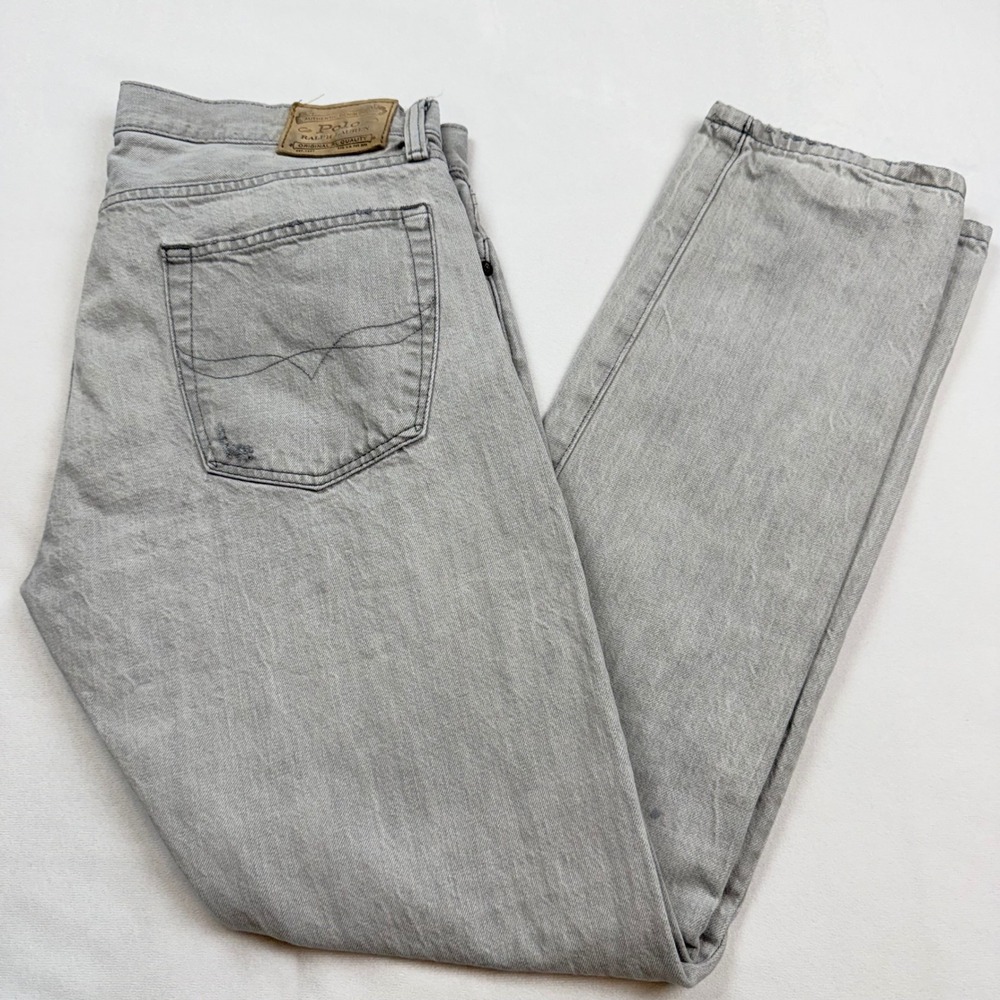 Polo Ralph Lauren Sullivan Slim Jeans Men's 34X34 Light Grey Repaired Distressed